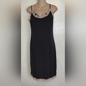 Vintage Fredericks of Hollywood Black Slip Negligee Dress LACE UP BACK Large